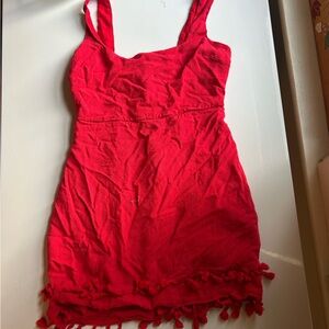 Red Sleeveless Dress with Fringe Hem Lulus